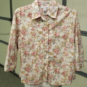 Ivory and rose floral 3/4 sleeve blouse